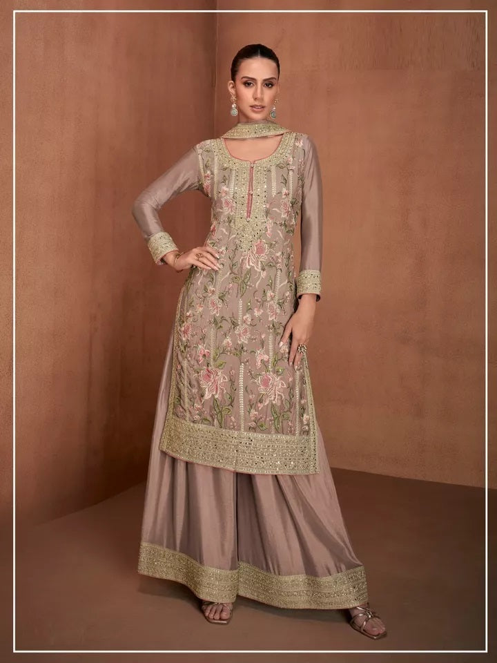 Pakistani Wedding Heavy Star Georgette FullStitched Top Palazzo Dupatta Set