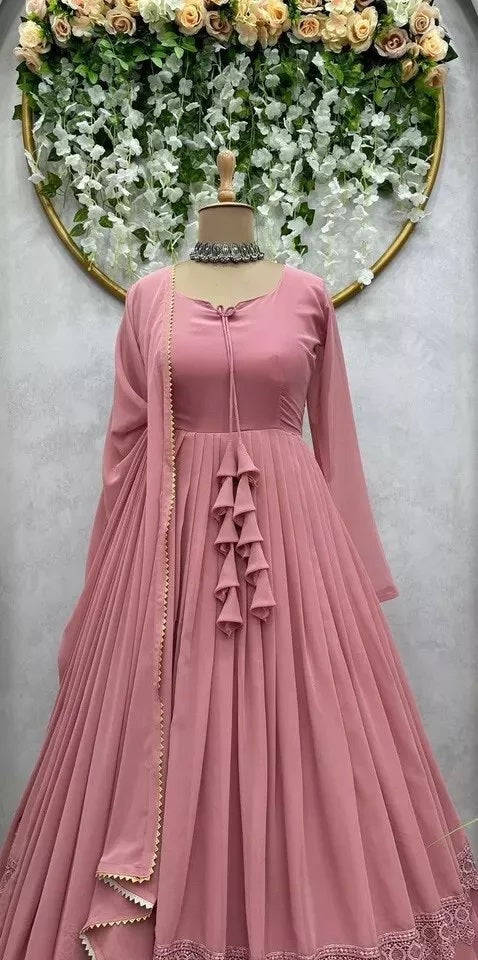 Traditional Classic Full Stitched Faux Georgette Long Anarkali Gown Dupatta