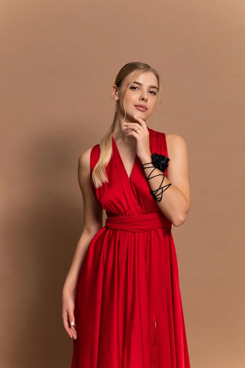 Satin Multiway Maxi Dress for Women – Convertible Bridesmaid & Evening Gown