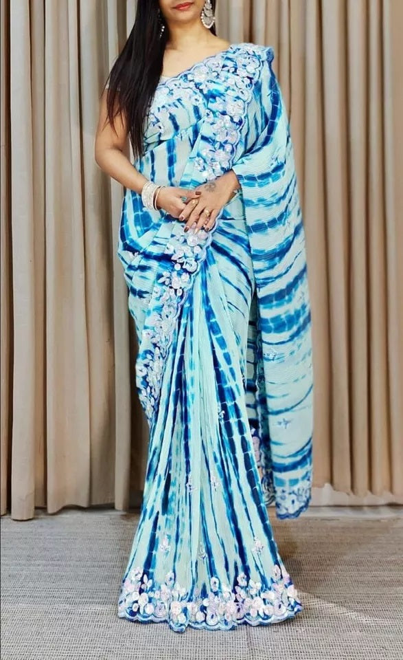 Soft Crush Multi Color Print Georgette Sari & Blouse