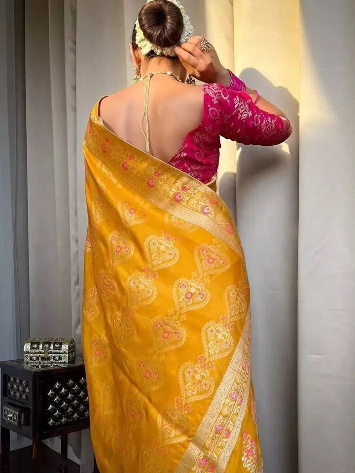 Banarasi Soft Silk Saree Blouse,Party Wear Classic Sari