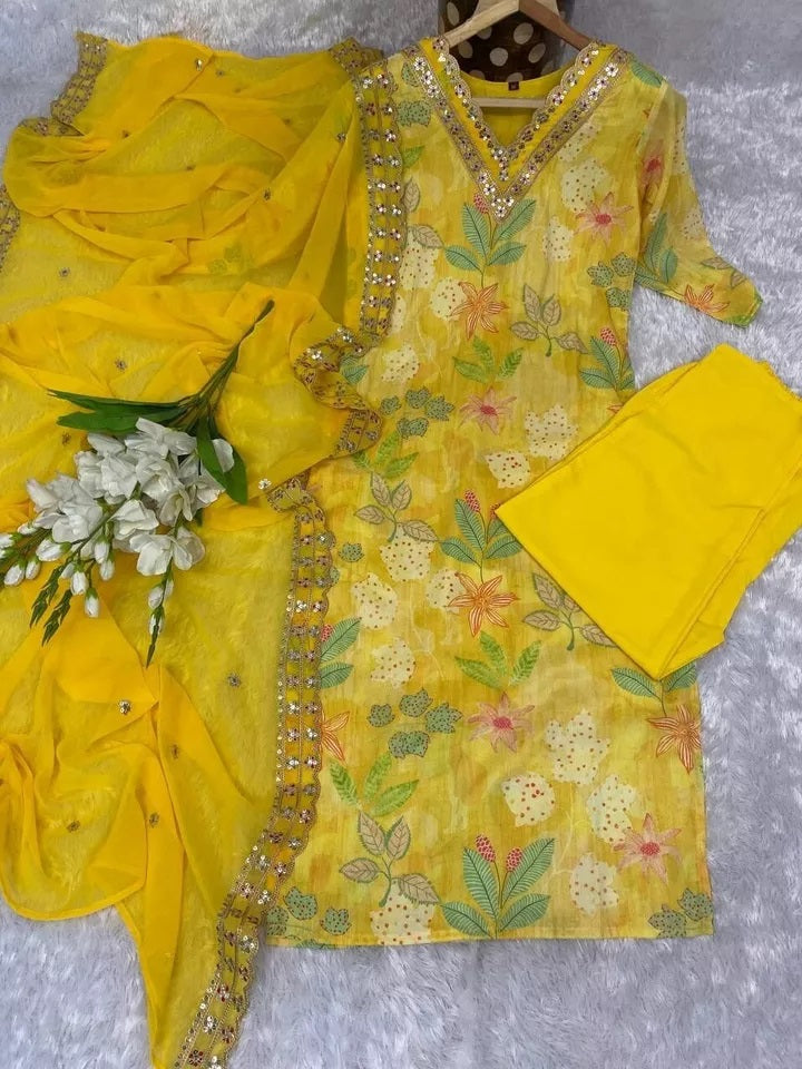 Function Pure Muslin Digital Print With Embroidery Work Kurti Bottom Dupatta