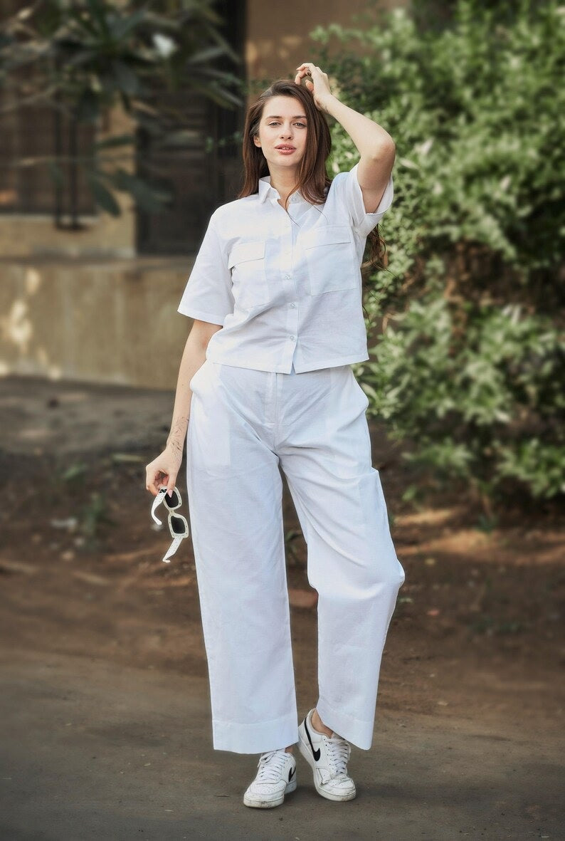 Linen Women Shirt Pant Set , Linen Co-Set , Summer Wear Clothing