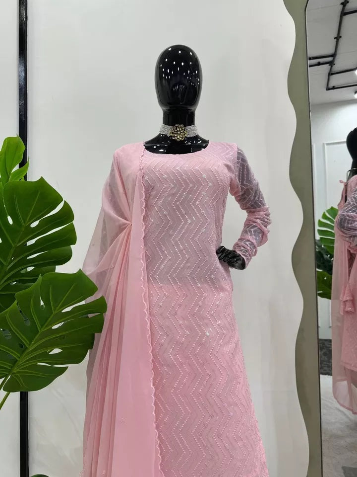 Full Stitched Faux Georgette Top Chudidar With Dupatta