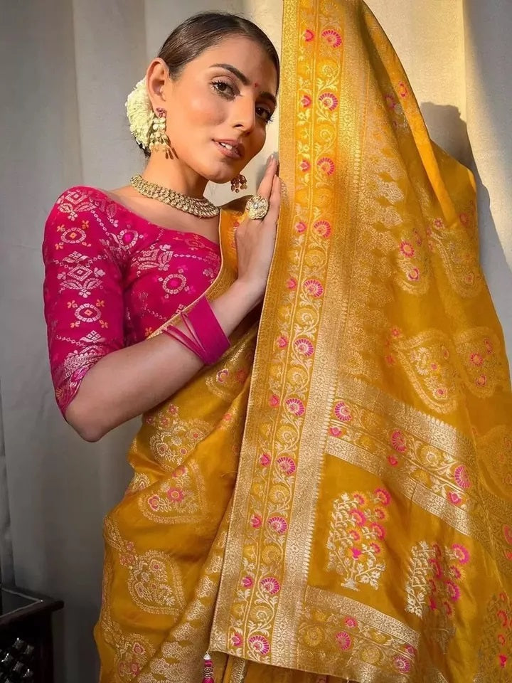 Banarasi Soft Silk Saree Blouse,Party Wear Classic Sari