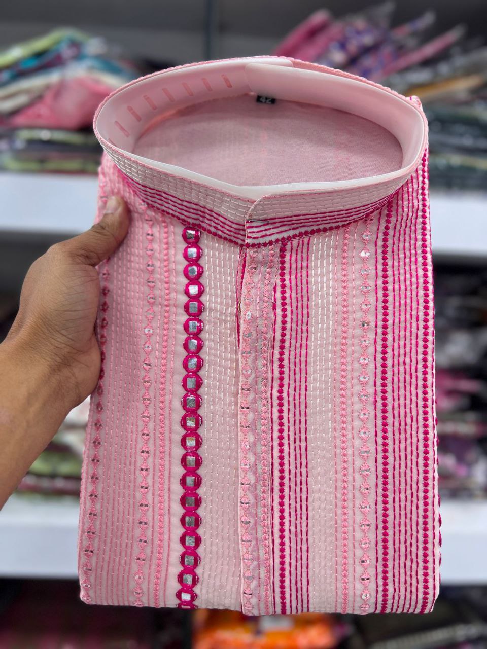 Men\s Heavy Georgette With Heavy Embroidery Work Kurta Pajama Set