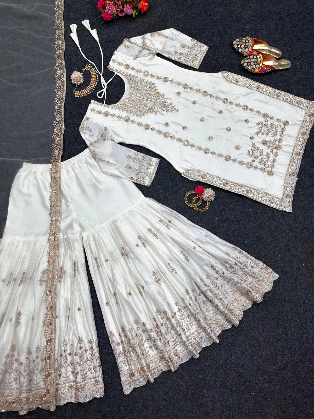 Chinon Silk Traditional Wedding Wear Latest Top Sharara & Dupatta