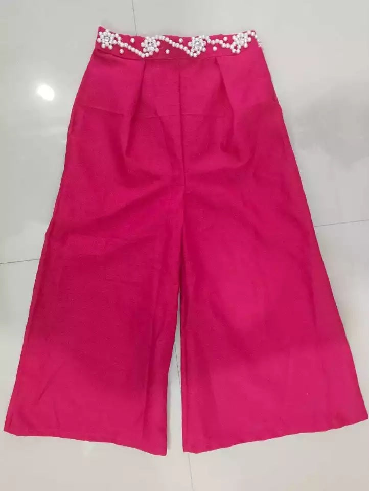 Elegant Bright Pink Cotton Palazzo and One-Shoulder Top Set