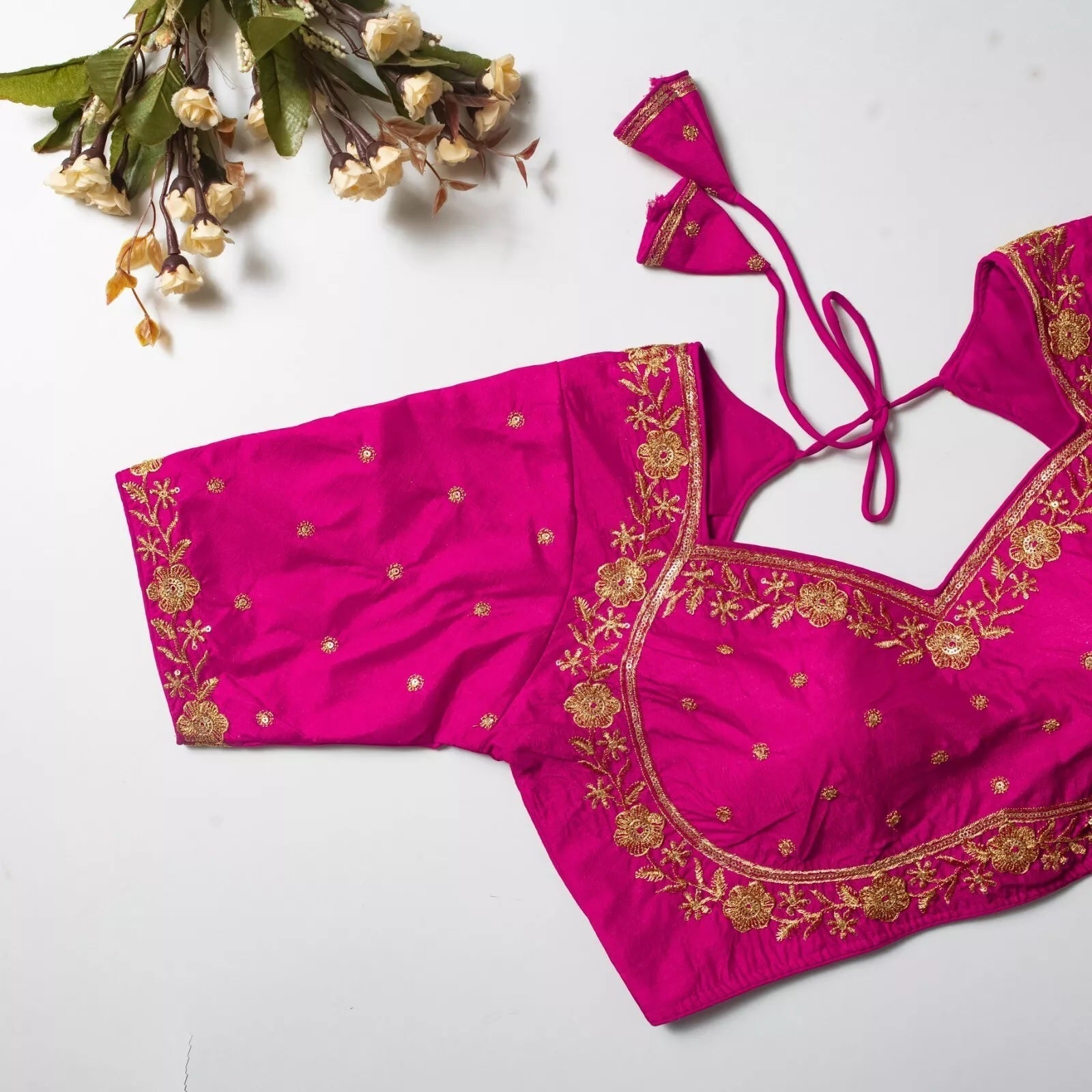 Wedding Exclusive Full Stitched Olive Silk Blouse & Choli