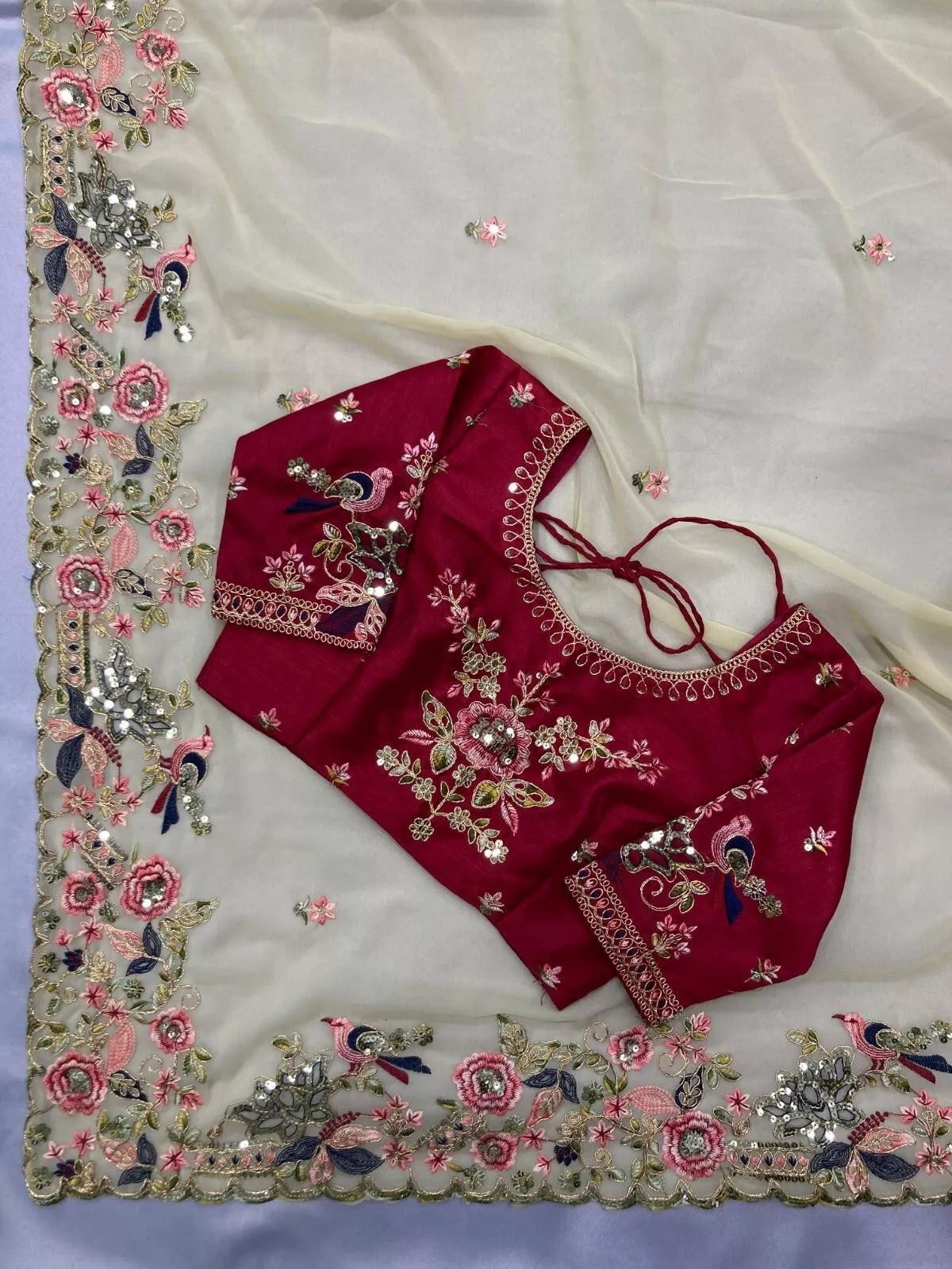 Georgette With Embroidery Work  Designer Saree & Blouse