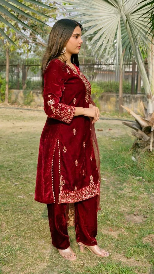Viscose Velvet Beautiful Function Style Kurti Bottom Dupatta