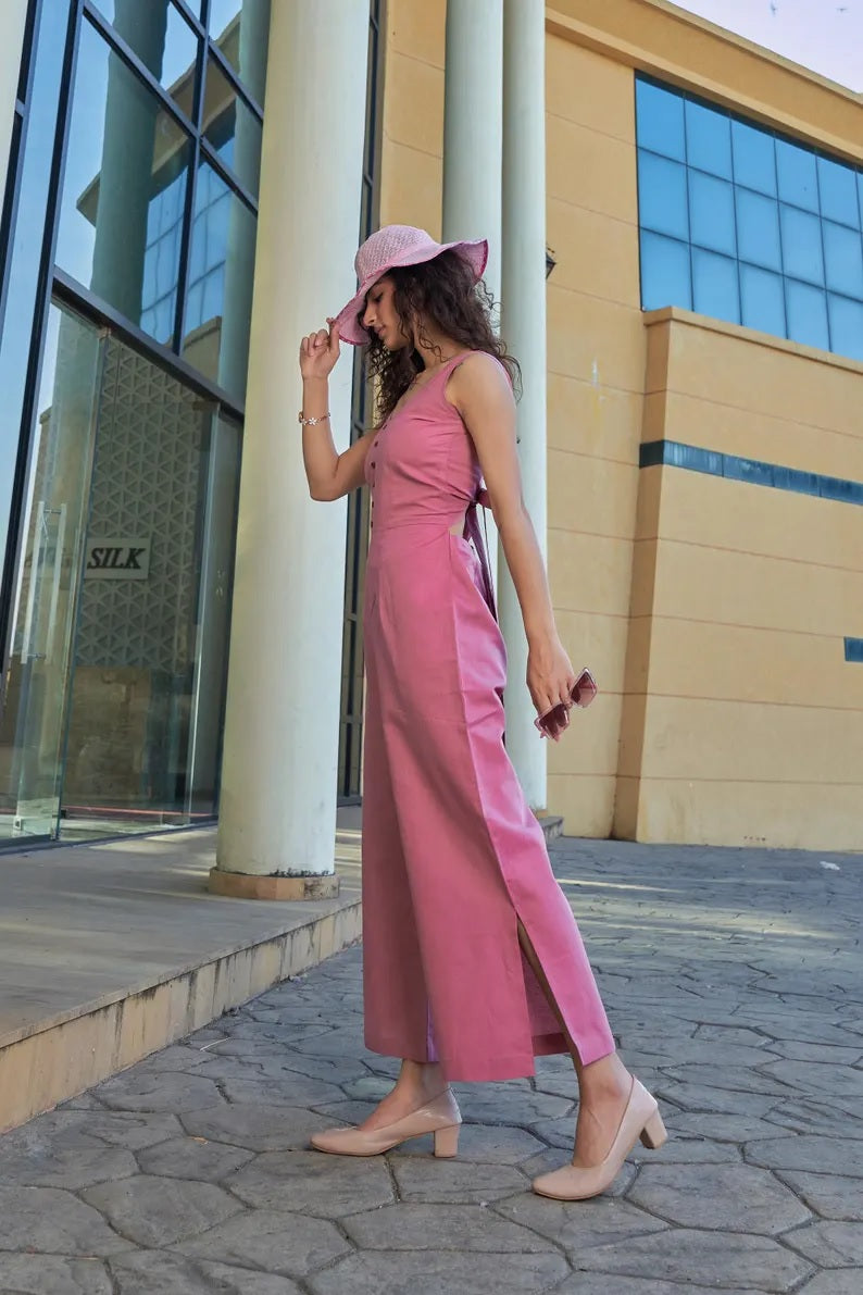 Linen Sleeveless Side Cut Women Jumpsuit , Linen jumpsuit women