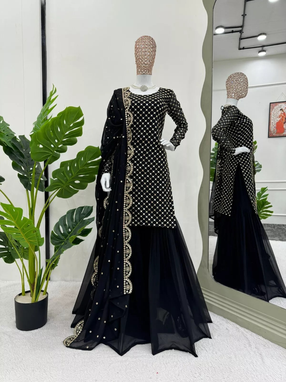 Georgette With Sequence Work  Pakistani Top Sharara Dupatta