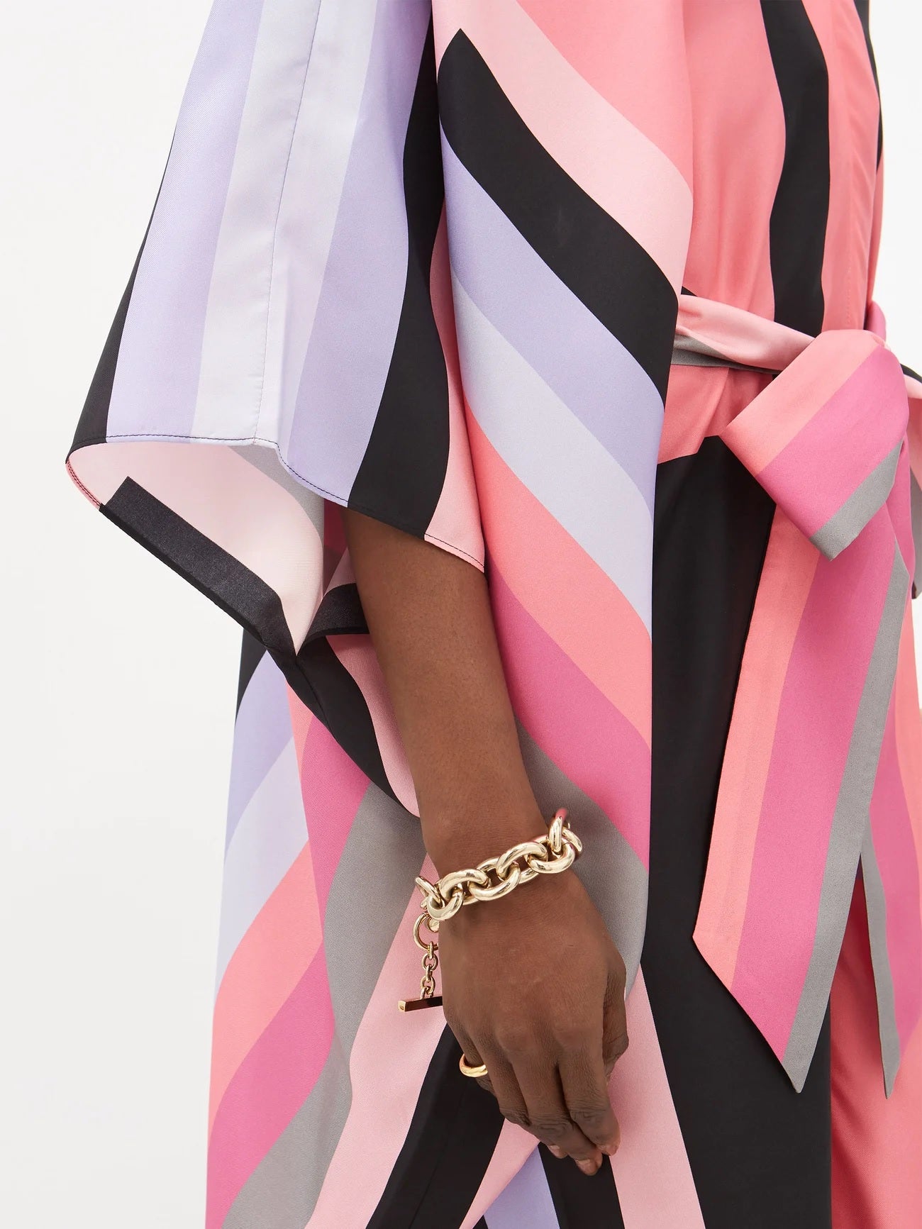 Multi Color Silk Crepe Kaftan With Belt