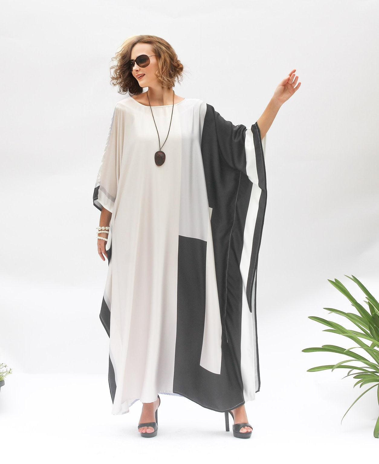Modest Wear Women's Caftan, Silk Printed Long Kaftan