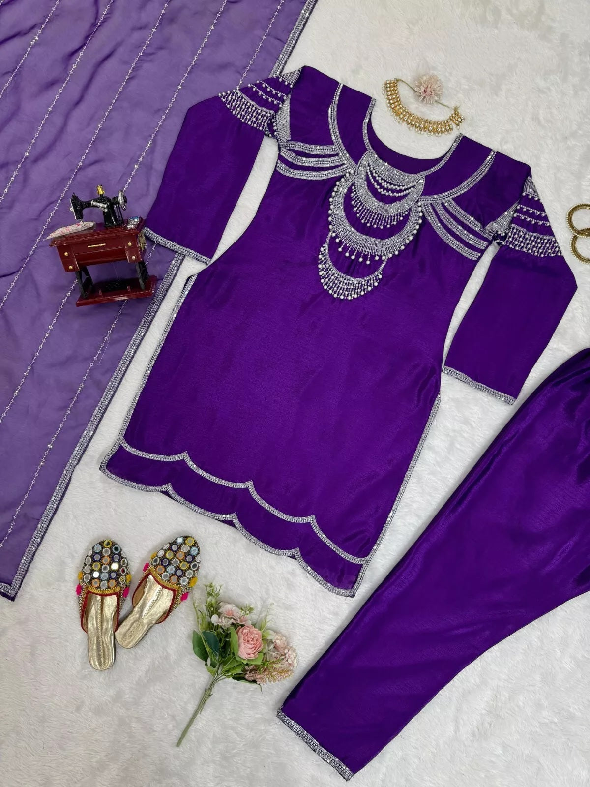 Chinon Silk Bollywood Designer Stylish Top Pant & Dupatta