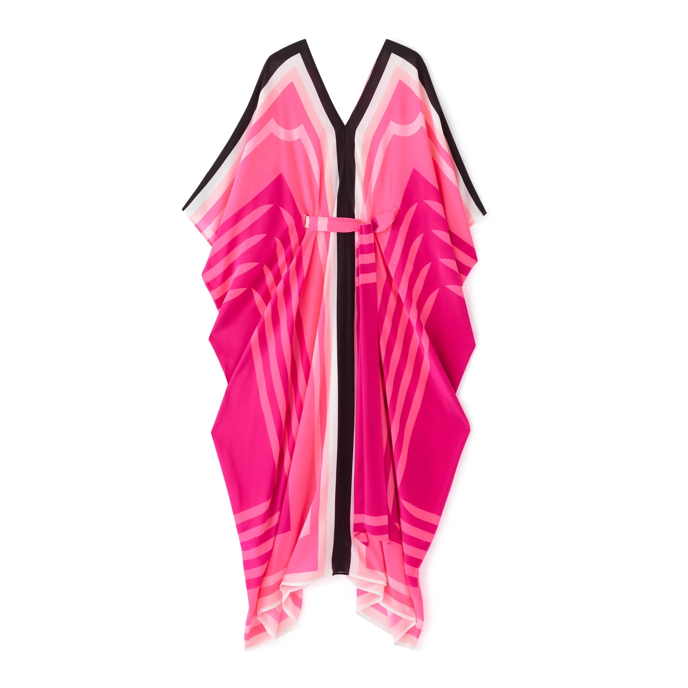 Pink Silk Crepe Kaftan With Belt, Caftan For Women's