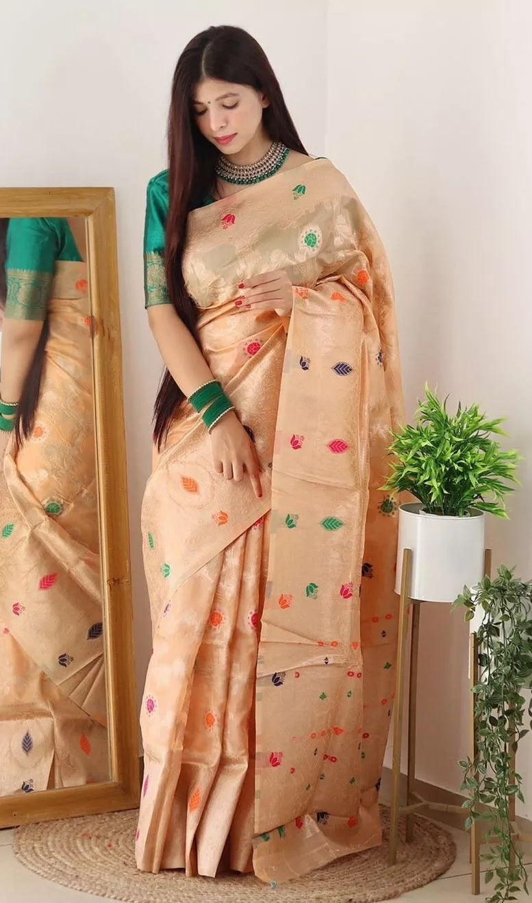 Soft Organza Jacquard Saree ,Function Wedding Sari With Blouse