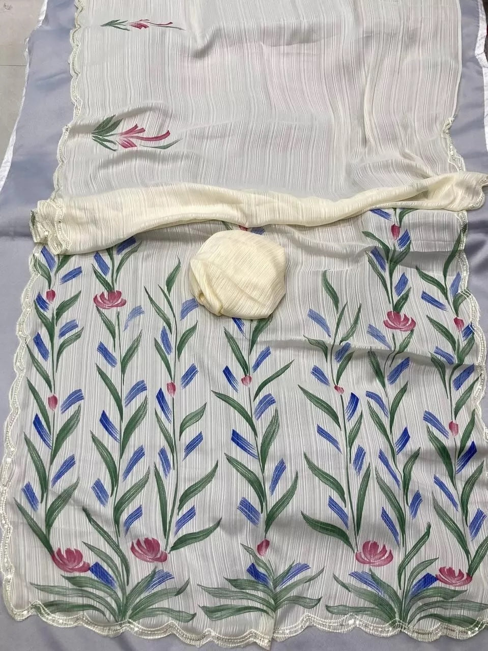 Ethnic Wear Moss Chiffon Saree With Blouse