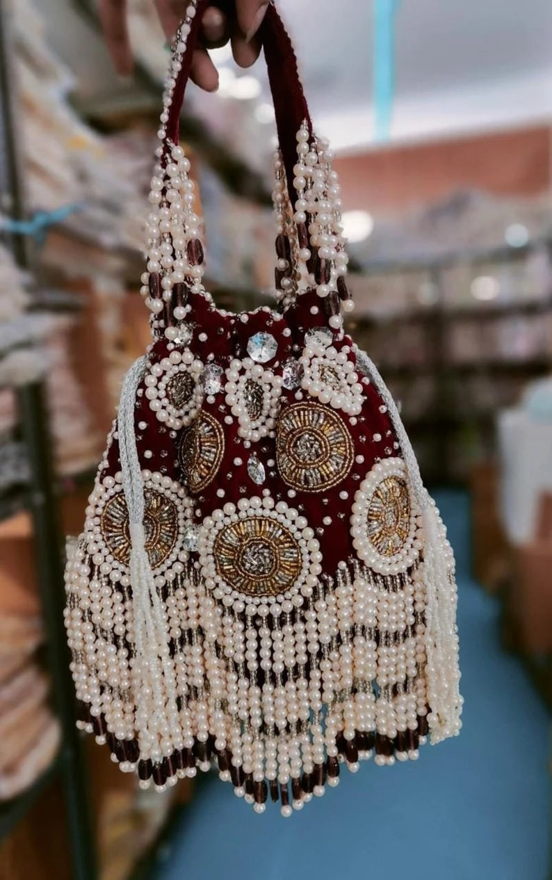 Pearl Double side Embroidery Work Potli Bag