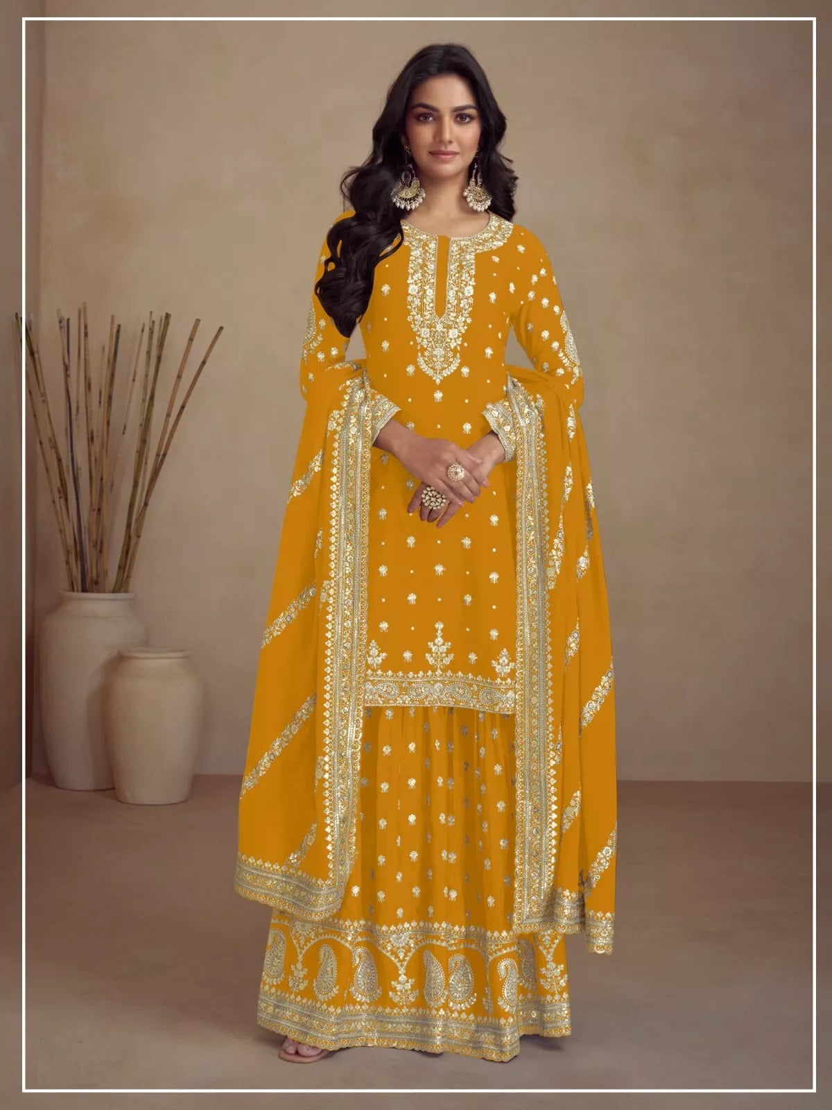 Party Wedding Collection Semi Stitched Heavy Silk Top Palazzo & Dupatta