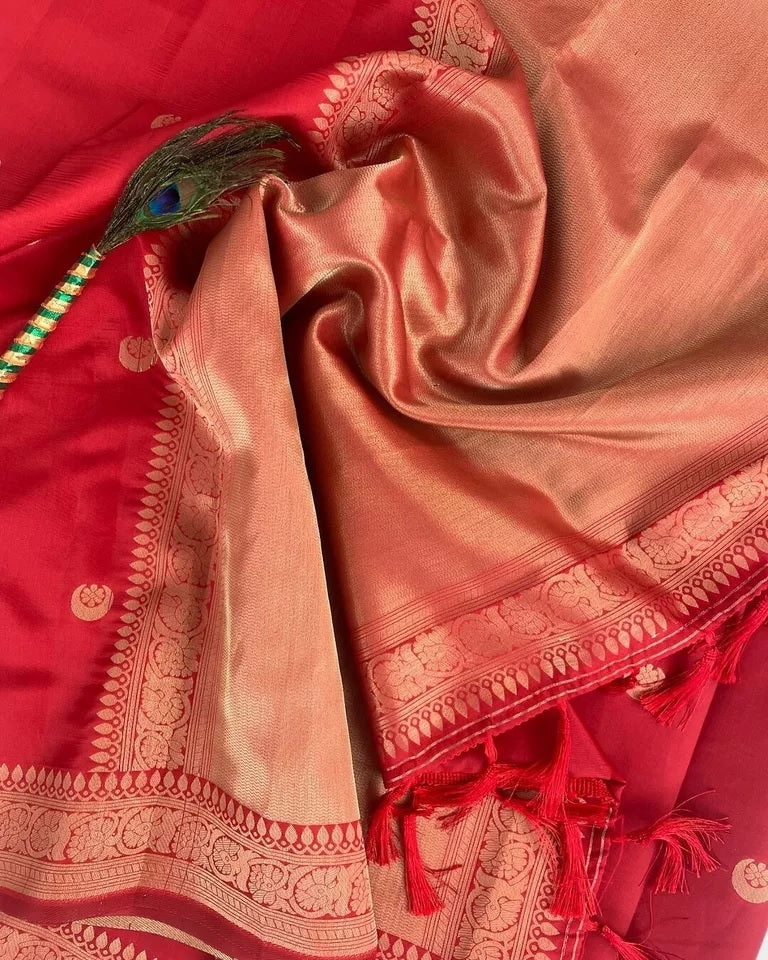 Red Women's Banarasi Soft Silk Saree Blouse