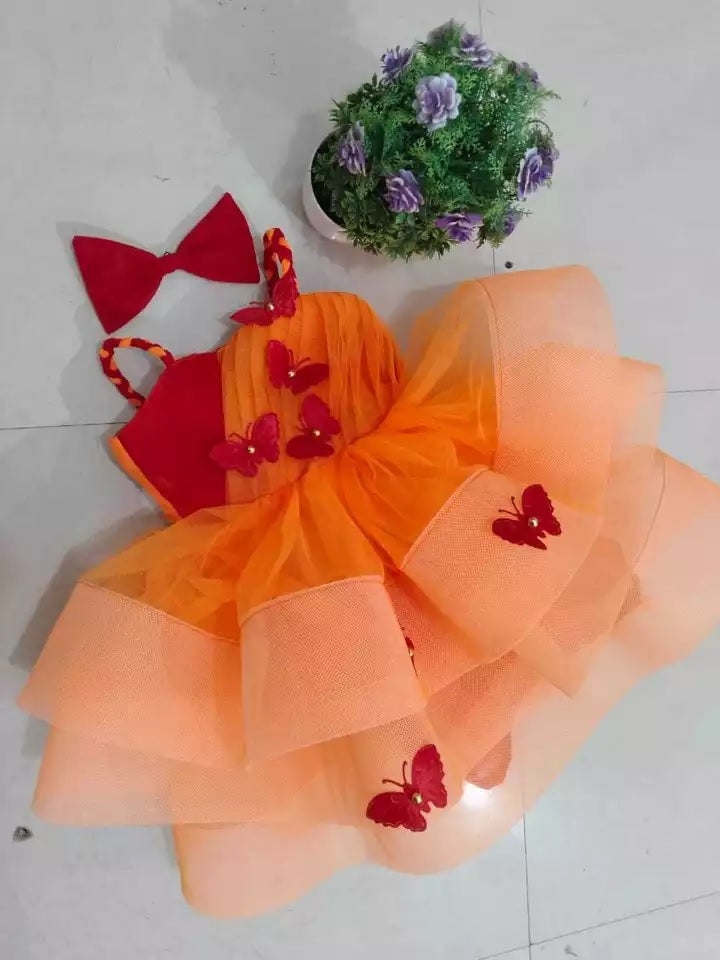 FANCY NET SILK BEADS WORK KID WEAR FROCK