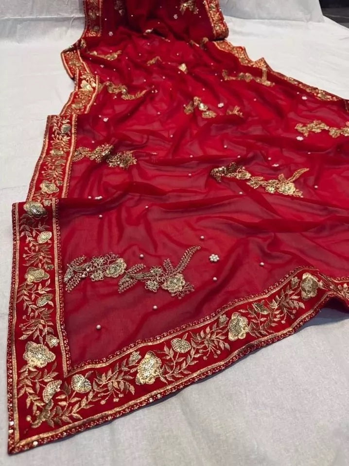 Heavy Georgette Fabric – Luxurious & Flowing Traditional Wear Sari & Blouse