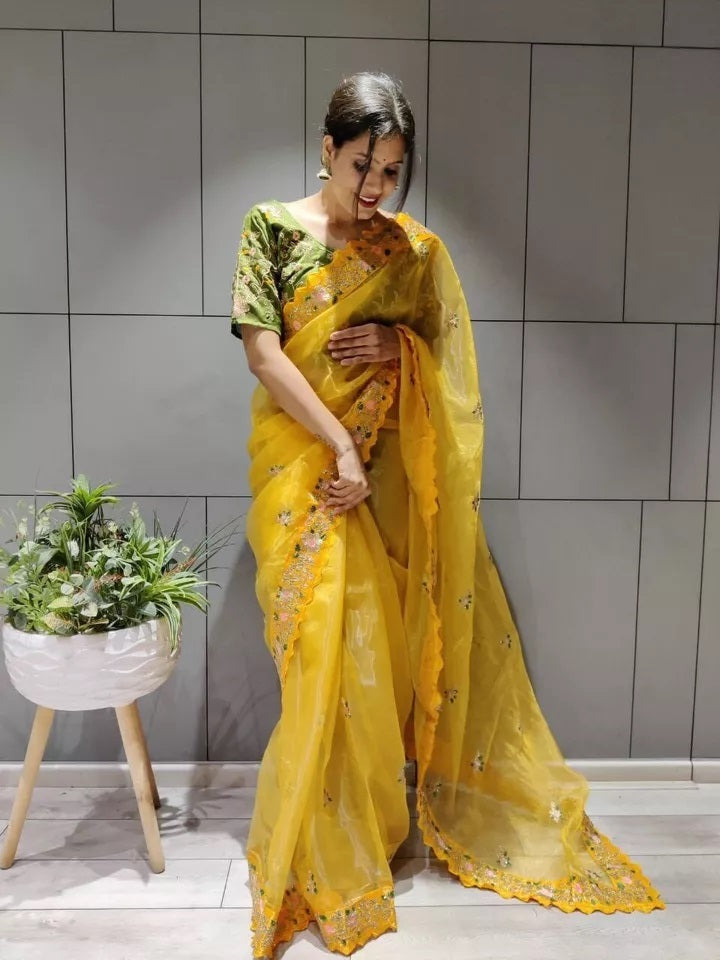 Premium Organza Silk Saree – Elegant & Lightweight Traditional Wear Sari & Blouse
