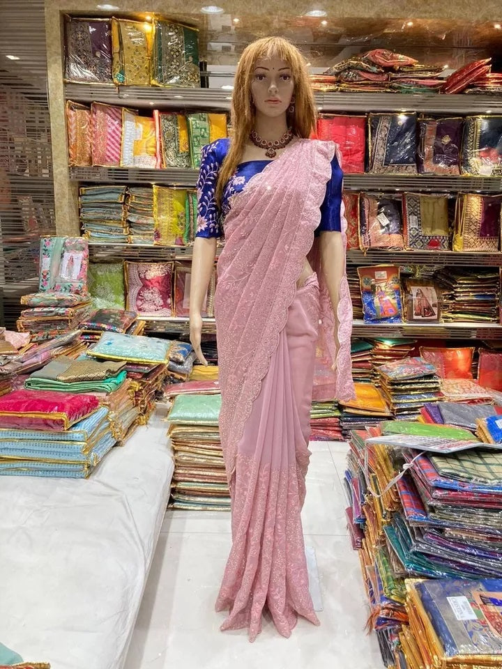 Classic Stylish Georgette Saree,Party Wedding Wear Sari Blouse
