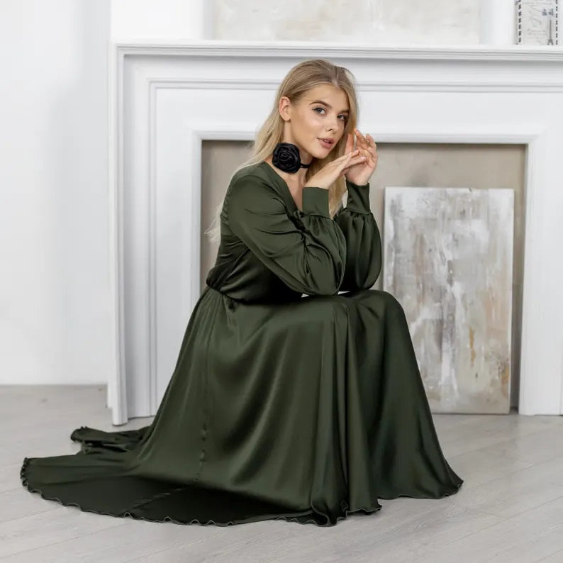 Convertible Satin V-Neck Formal Maxi Dress