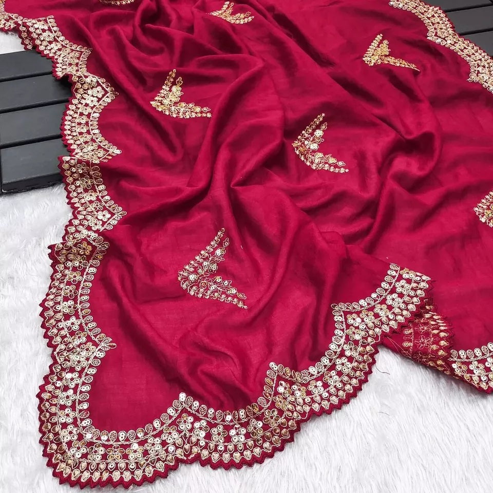 Wedding Pure Soft Glooming Vichitra Silk Saree,Traditional Sari & Blouse