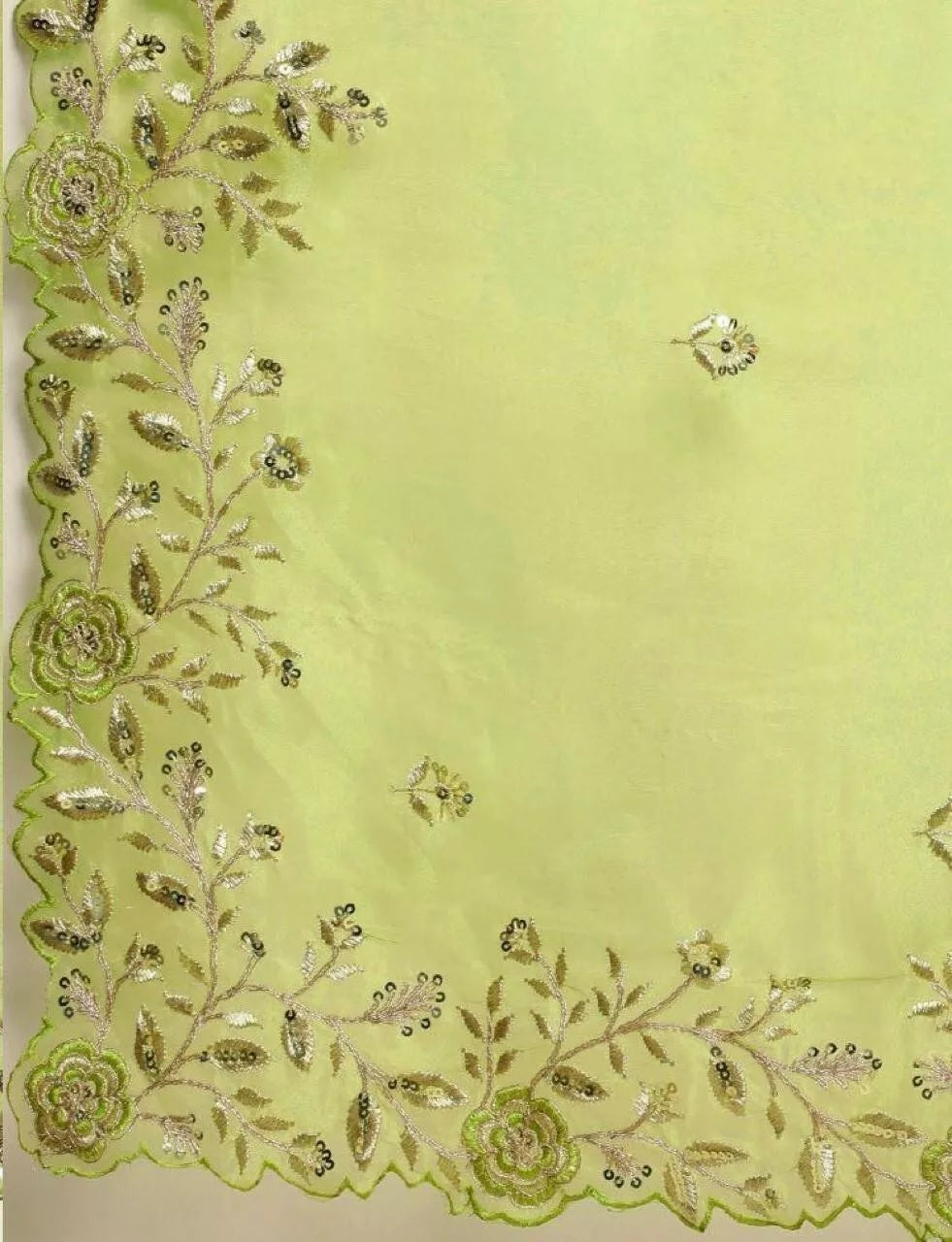 Light Green Soft Organza With All Over Embroidery Work  Sari & Blouse