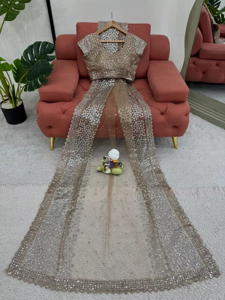 Classic Net Saree with Heavy Embroidery – Perfect for Celebrations Sari & Blouse