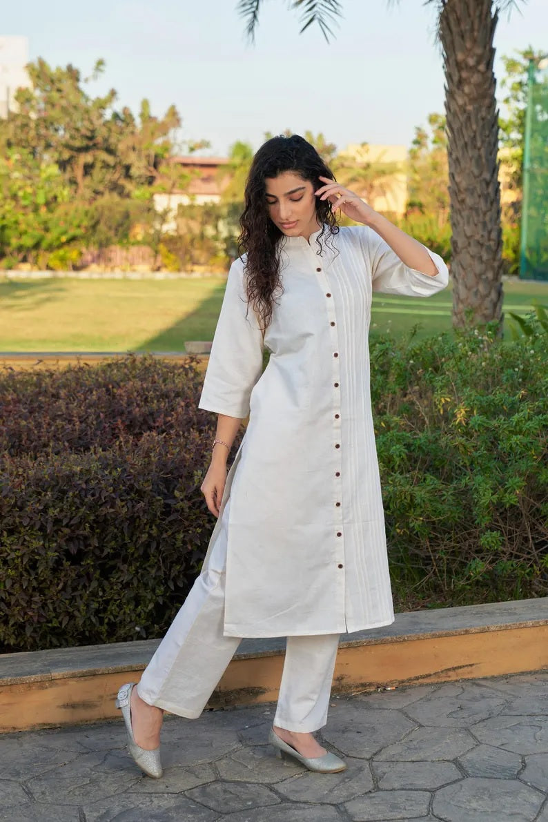 Linen Pleated Kurta Set Kurta Salwar Set for women
