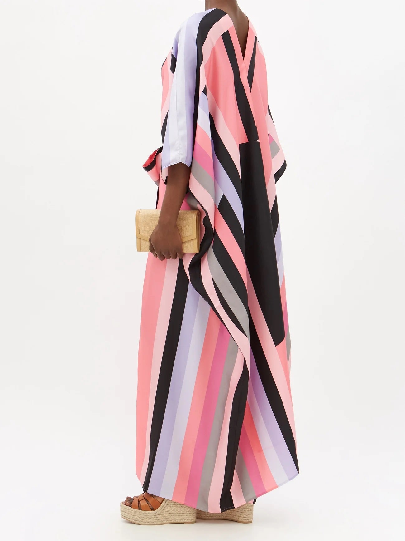 Multi Color Silk Crepe Kaftan With Belt
