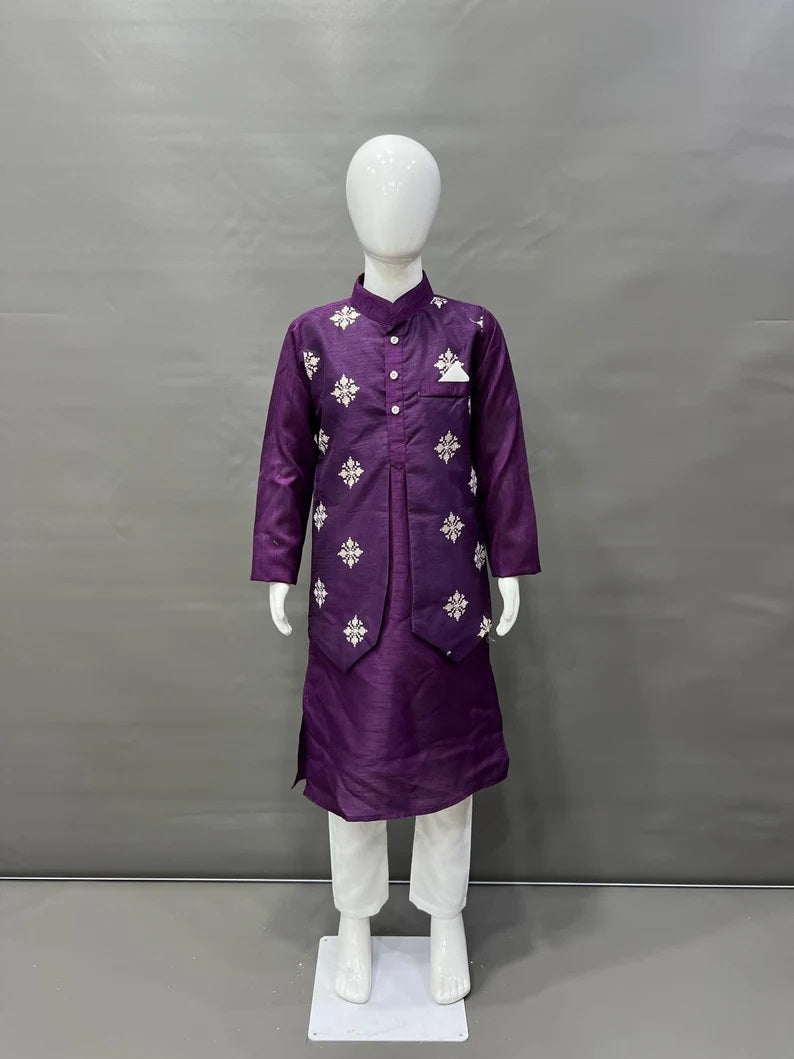Parbon Silk With Matte Copper Sequence Work Kurta Koti Pajama Set