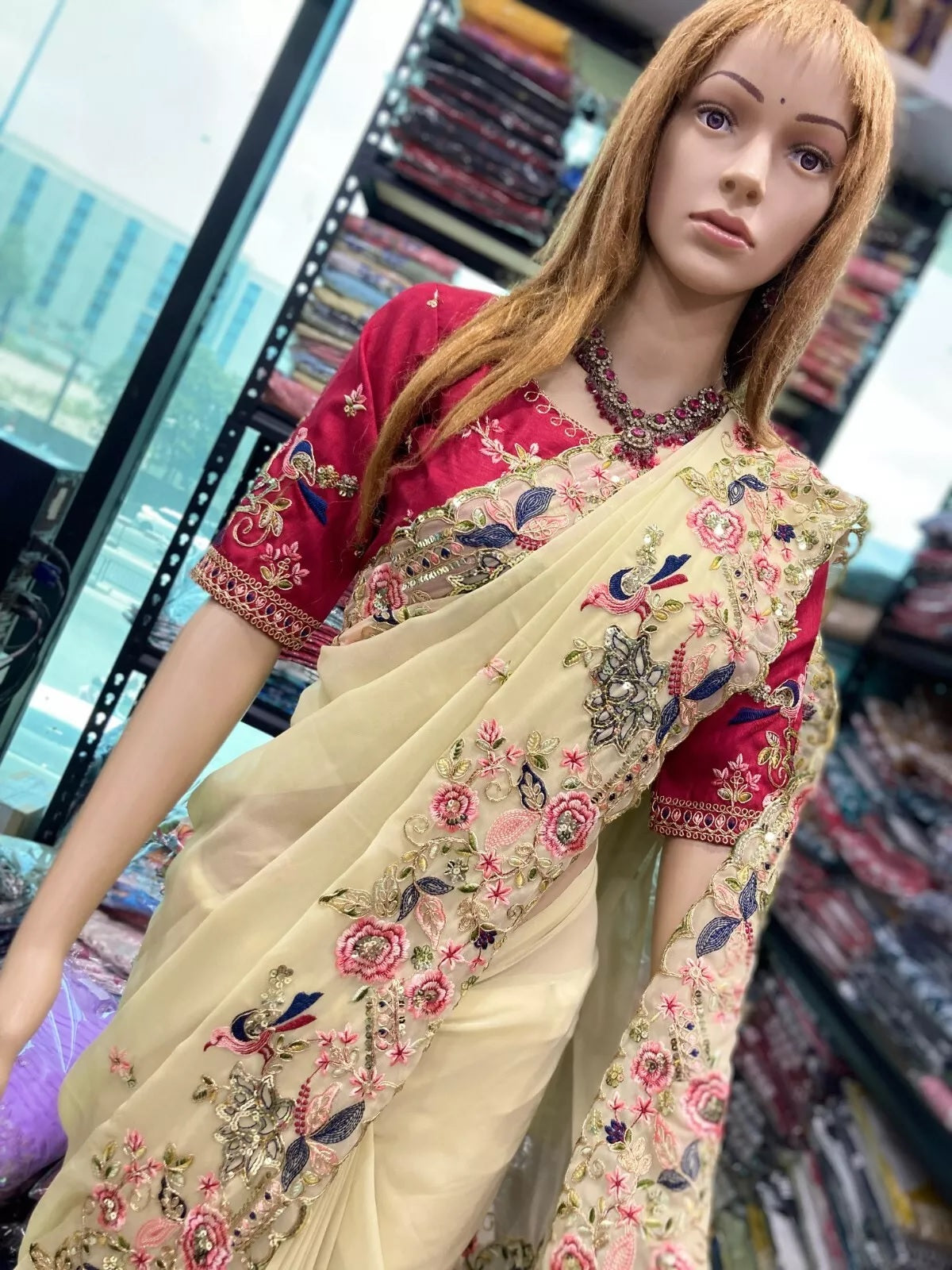 Georgette With Embroidery Work  Designer Saree & Blouse