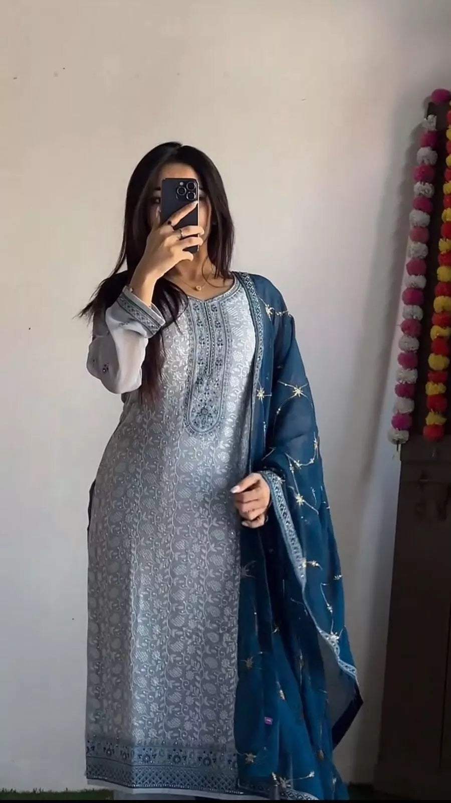 Full Stitched Faux Georgette Top Pant & Dupatta Set