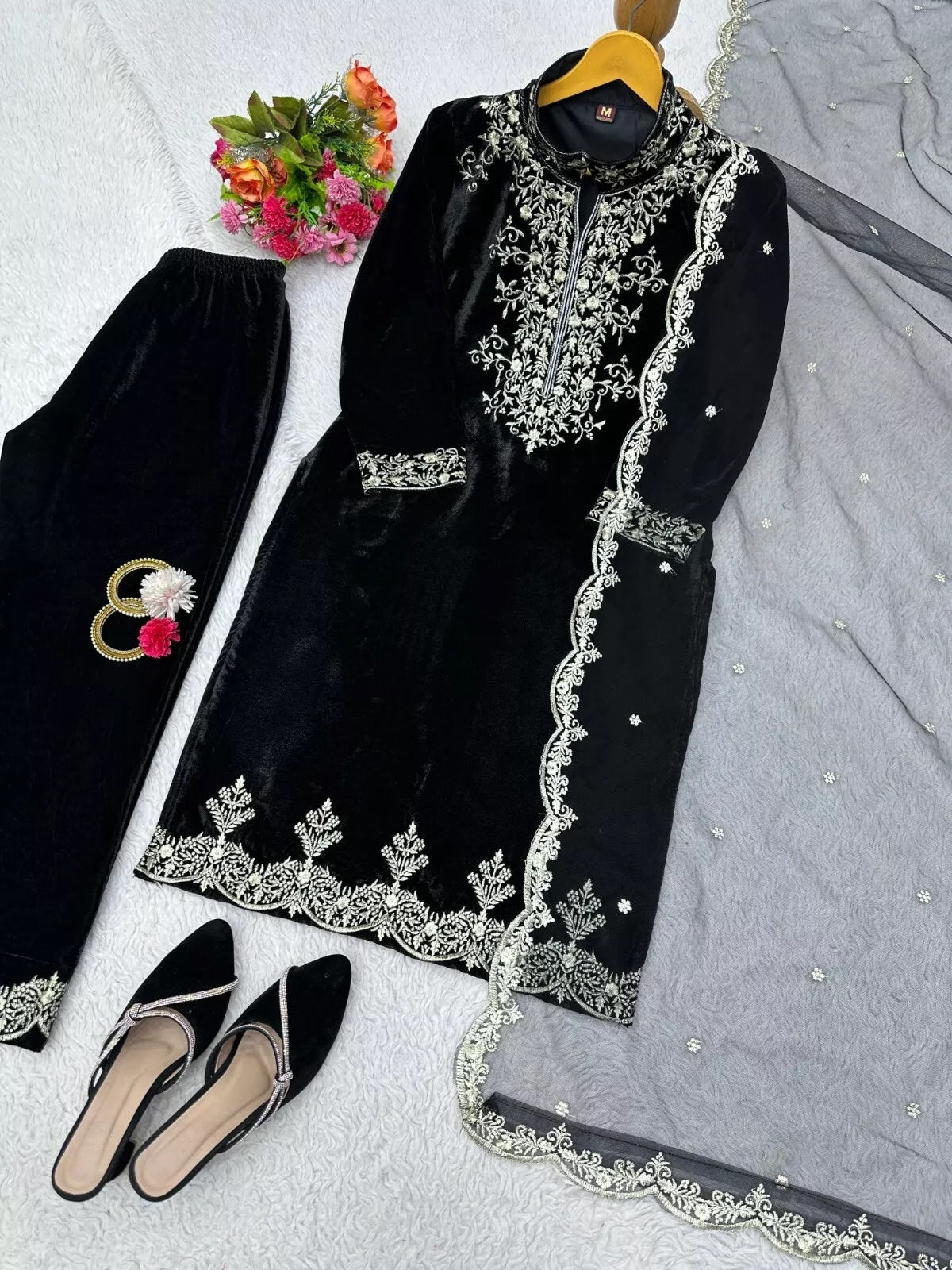 Velvet Fabric Sequence Work Top & Pant Dupatta