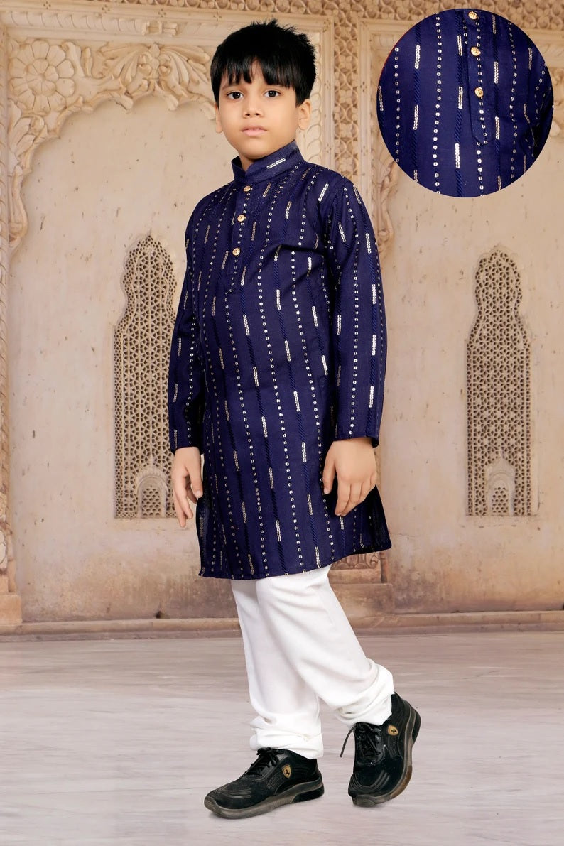 Soft Cotton With  Embroidery Sequence Kurta Pajama Combo Set