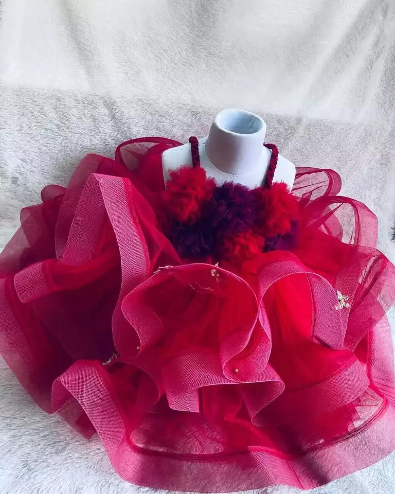 FANCY NET SILK BEADS WORK KID WEAR FROCK