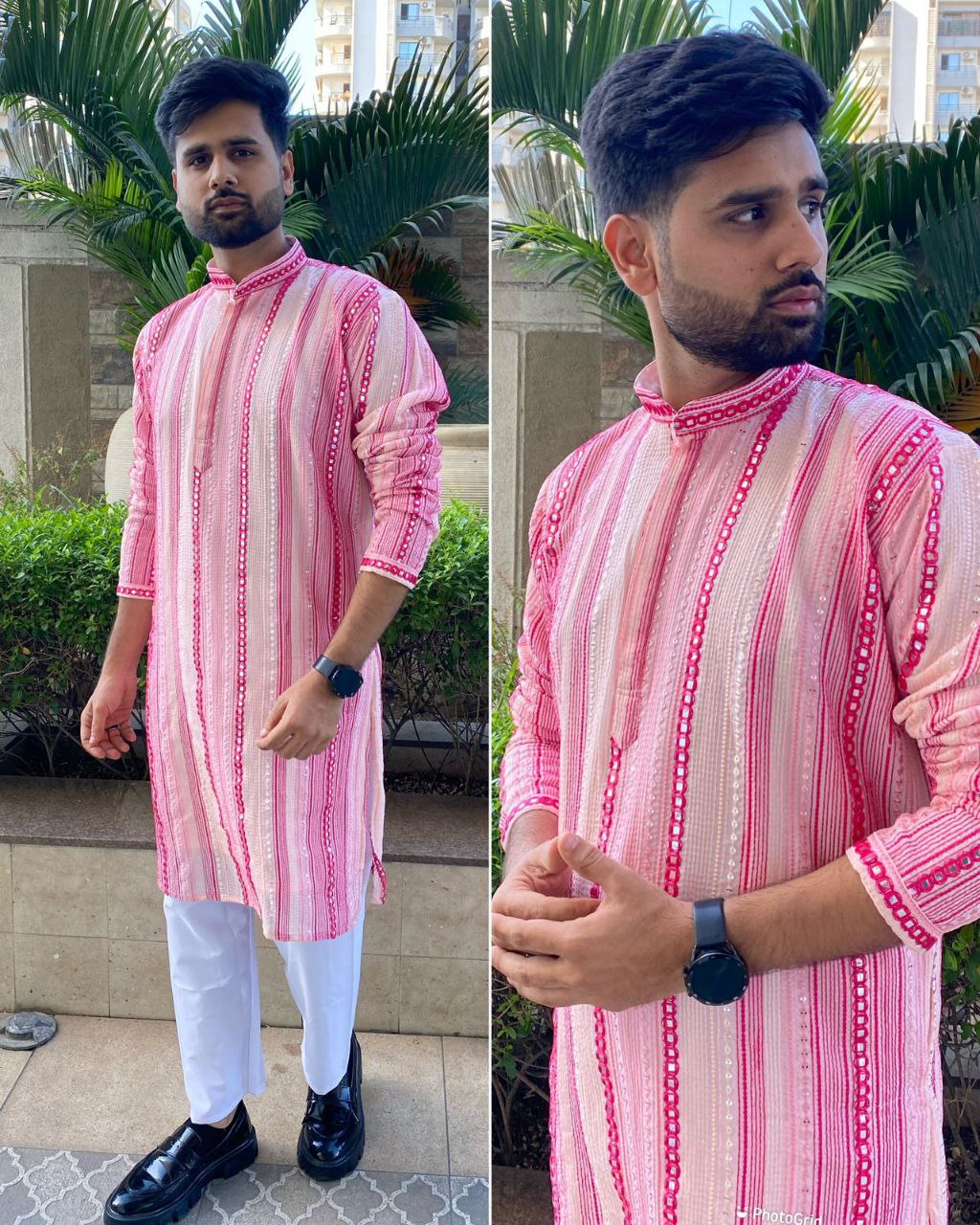 Men\s Heavy Georgette With Heavy Embroidery Work Kurta Pajama Set