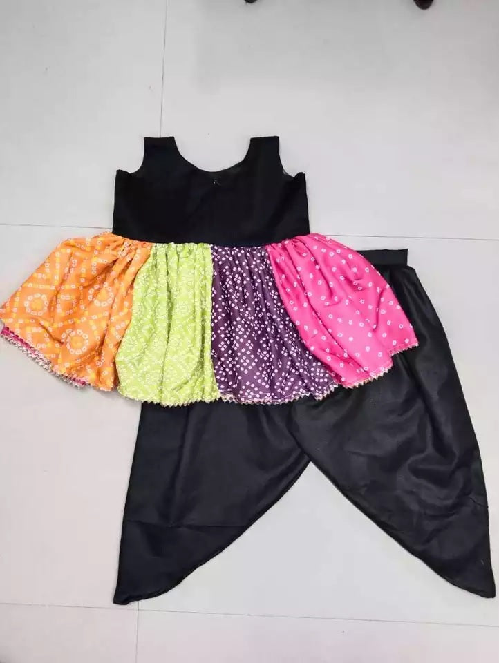 REYON BANDHEJ PRINT WITH HAND WORK PEPLUM TOP ATTACHED WITH FLARED DHOTI