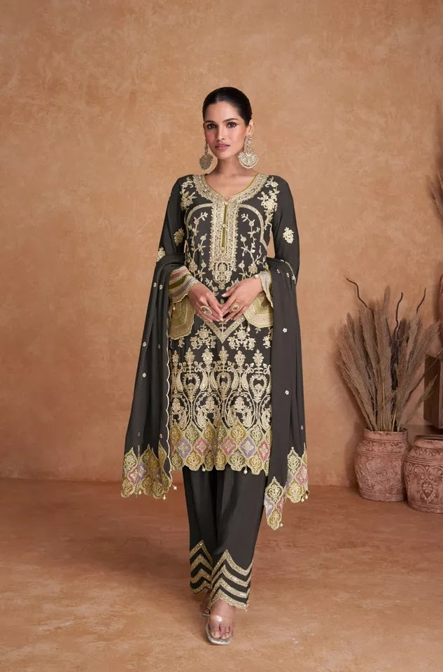 Heavy Chinon With Embroidery & Sequence Work Salwar Kameez