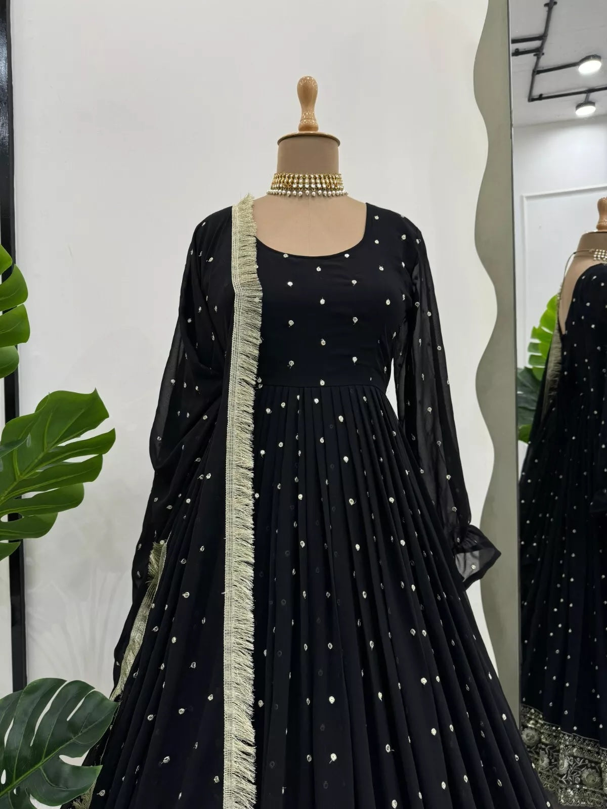 Faux Georgette With Thread Sequence Work Top Pant Dupatta