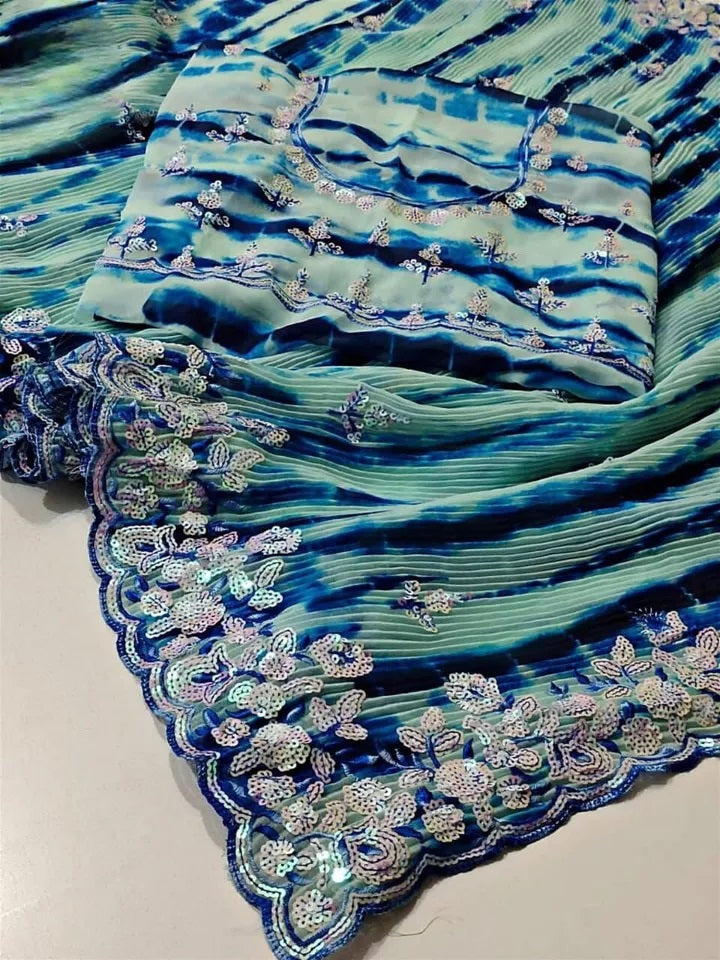 Soft Crush Multi Color Print Georgette Sari & Blouse