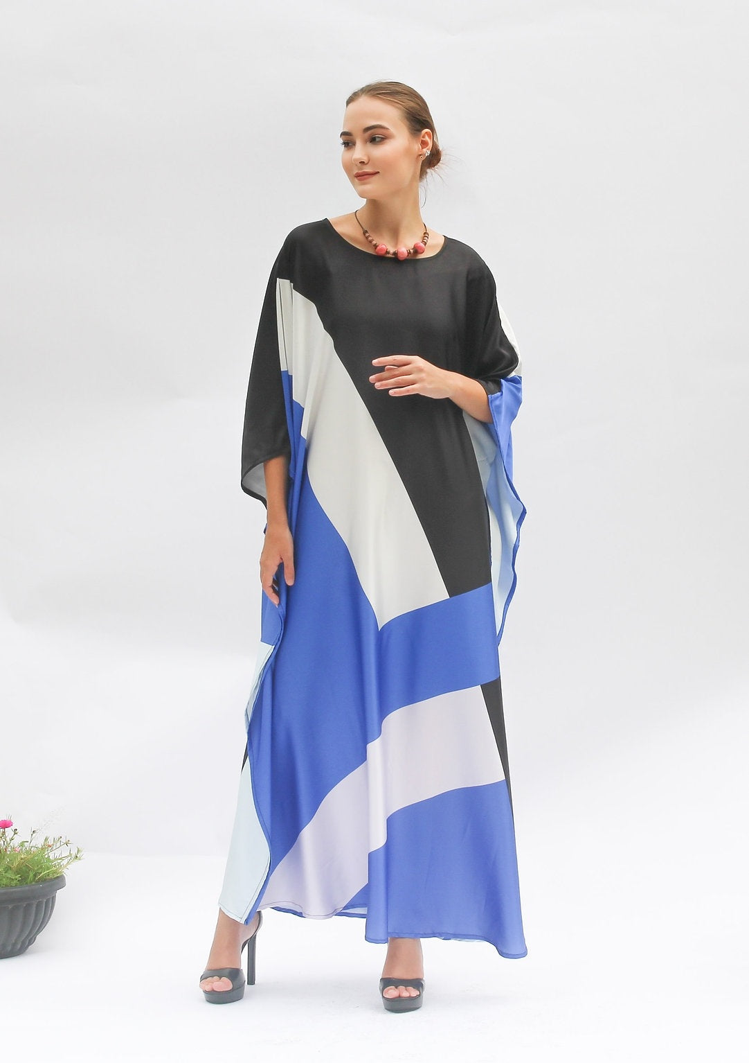 Women's Silk Printed Caftan, Long Party Wear Kaftan