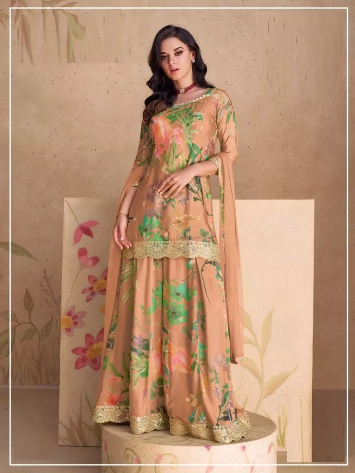 Pakistani Style Festival Ethnic Heavy Chinon Top Bottom Dupatta