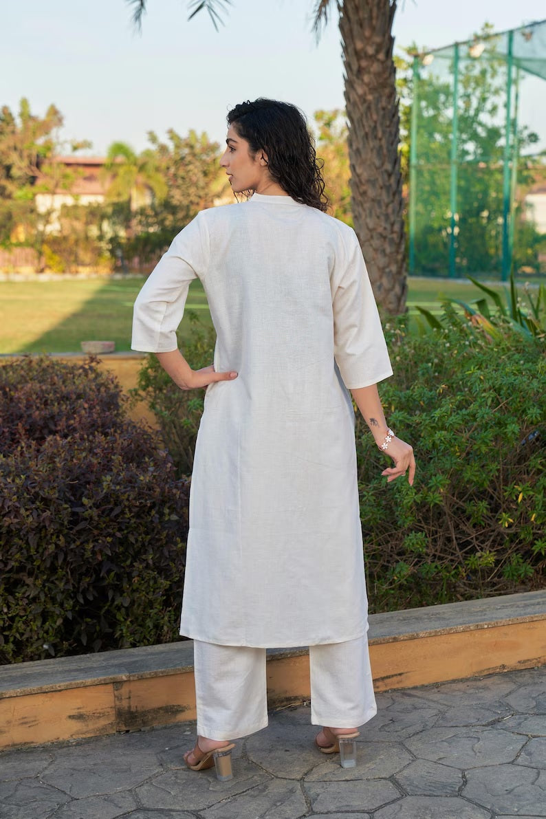 Linen Pleated Kurta Set Kurta Salwar Set for women